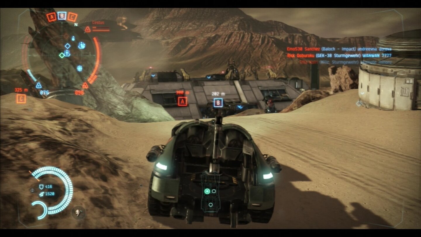 Dust 514Die Steuerung eines solchen Buggys geschieht ausschließlich mit dem linken Stick.