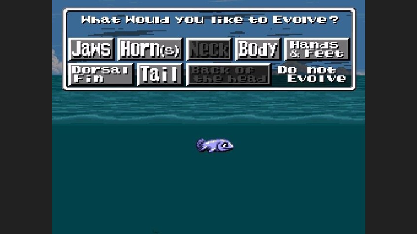 Evolution Menu, here you can chose which body part to upgrade