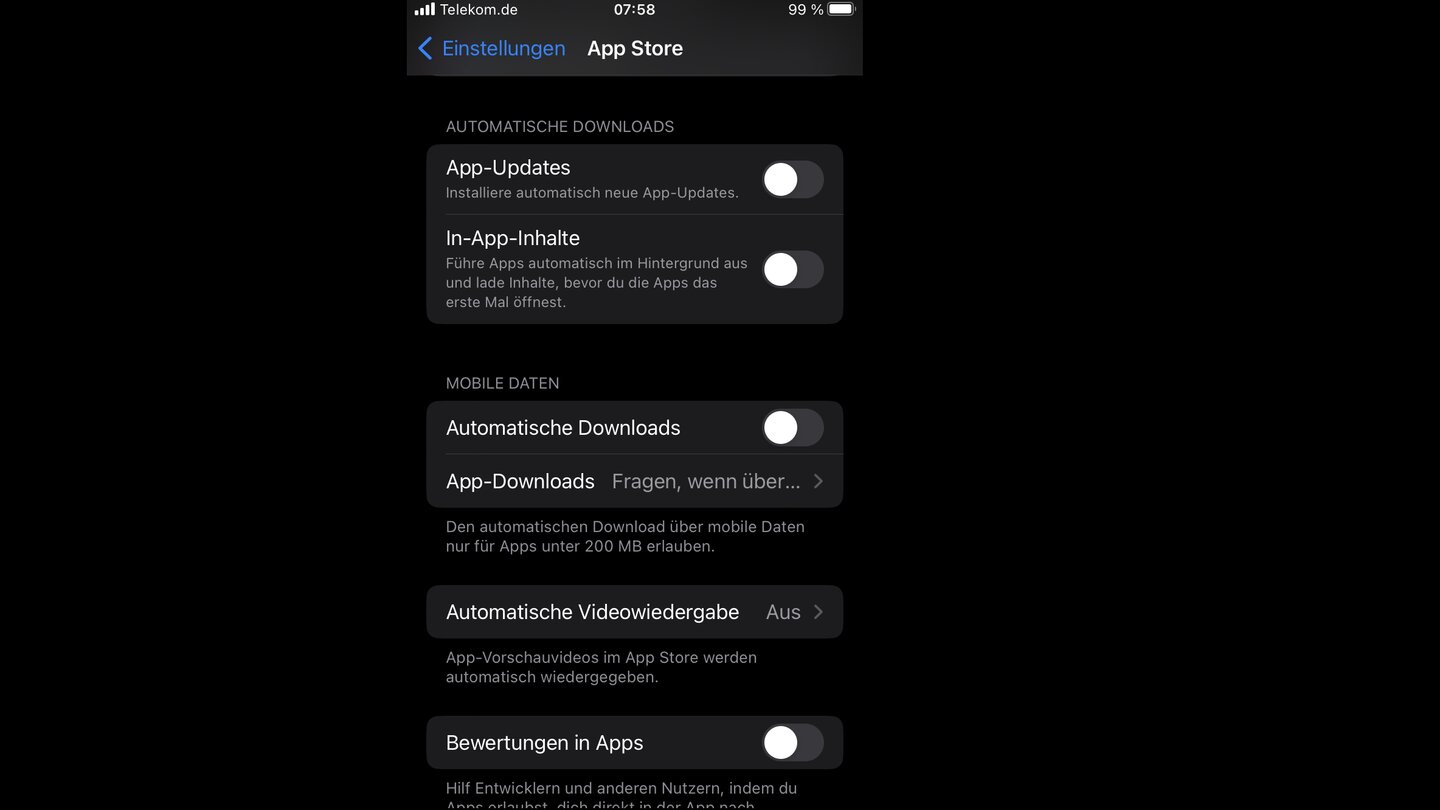Einstellungen App Store 16:9