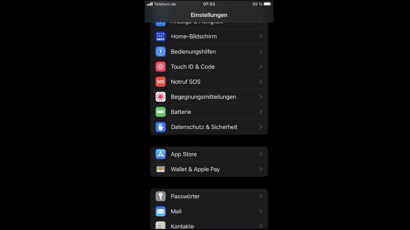 Einstellungen iOS 16:9