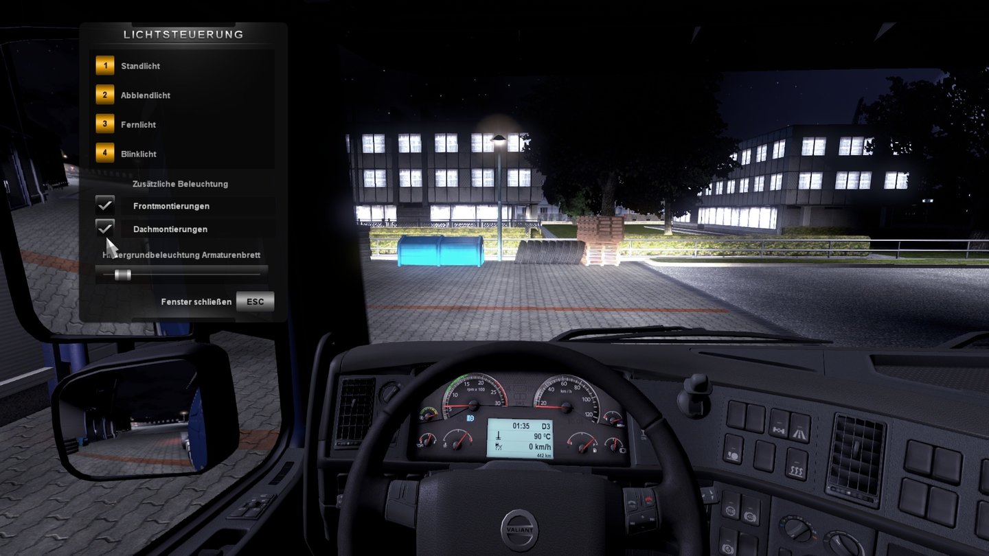 Euro Truck Simulator 2Die verschiedenen Scheinwerfer sowie die Armaturenbeleuchtung lassen sich separat justieren.