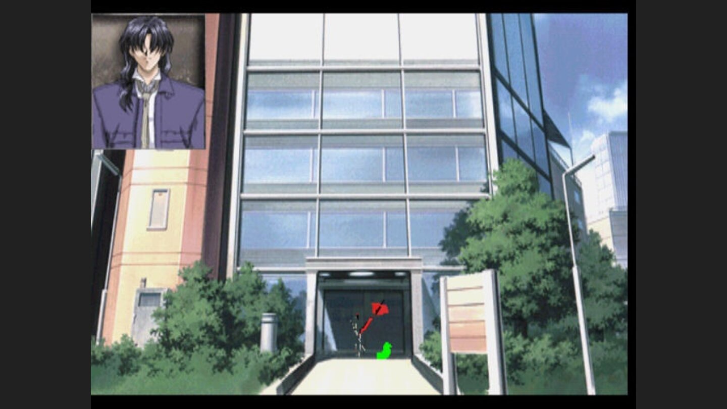 The green arrow near the red cursor means we can leave the area now