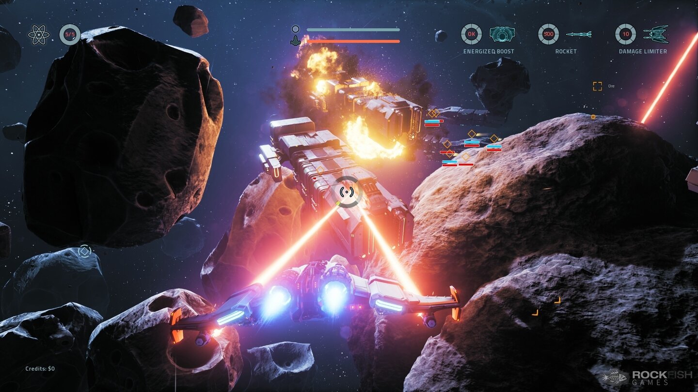 Everspace… sollte in diesem Fall ein bereits gut ausgebautes Raumschiff steuern, denn die Gegenwehr solcher Kreuzer und deren Gefolge ist stark und im schlimmsten Fall unser Spielversuch ruckzuck vorbei.