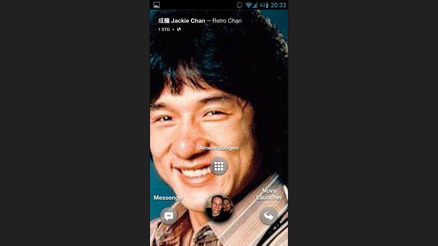 Das dreigeteilte Menü besteht aus: Letzte Anwendung öffnen, dem Facebook-Messenger und der Anwendungs-Übersicht.