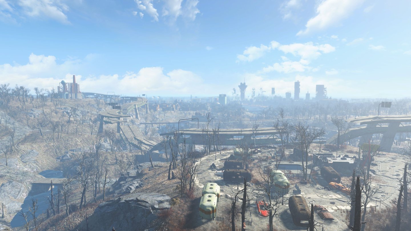 Fallout 4 (extreme Details, 4K)Panoramablicke wie dieser laden dazu ein, die verwüstete Welt zu erkunden.