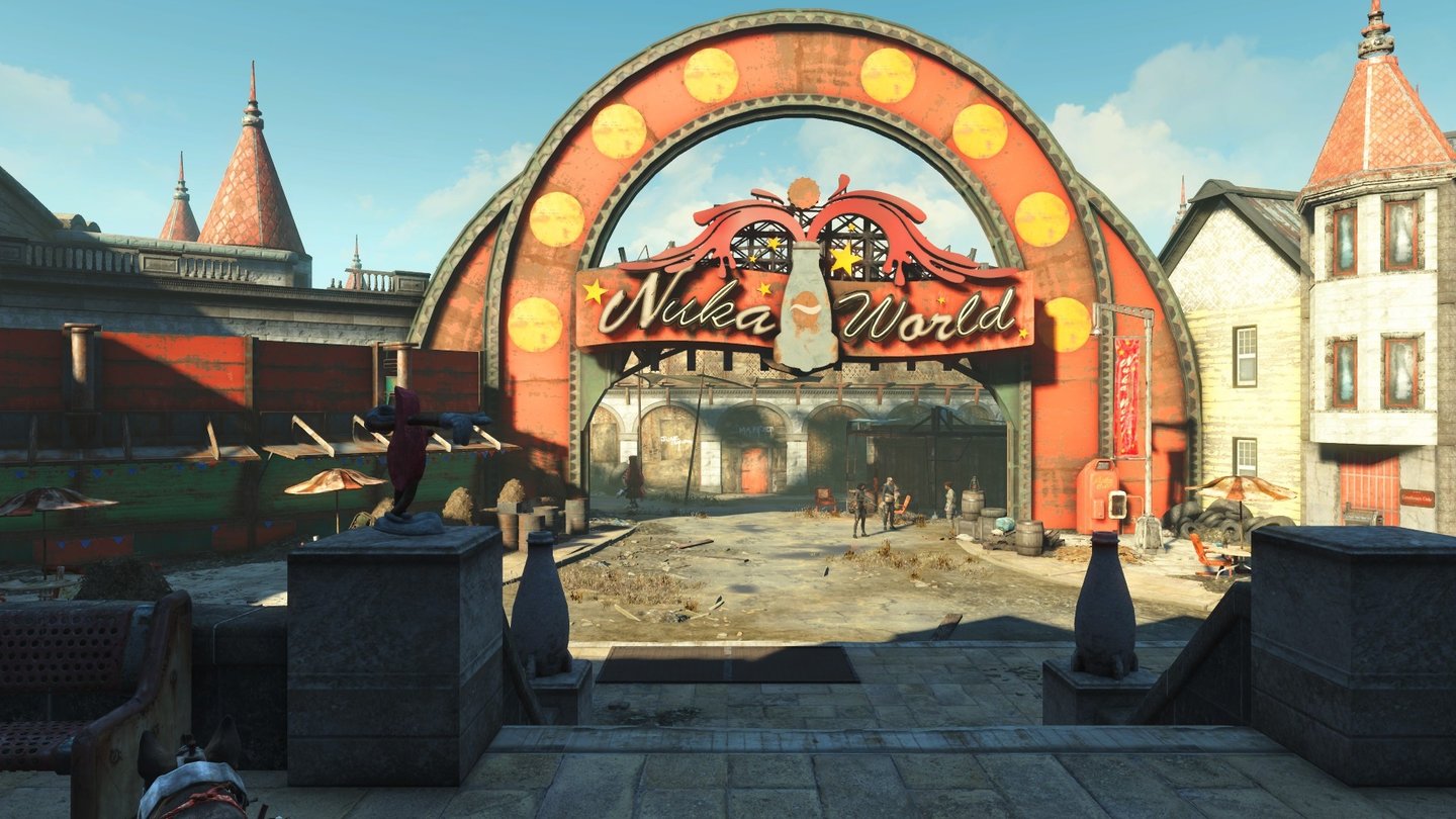 Fallout 4: Nuka-WorldNuka-World ist ein eigenständiges Gebiet. Mit den Raidern Siedlungen überfallen dürfen wir erst, wenn Nuka-World durchgespielt ist.