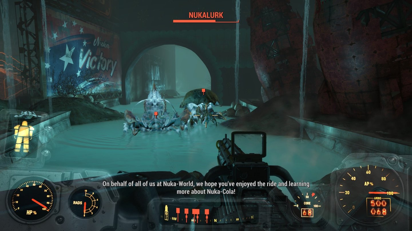 Fallout 4: Nuka-WorldIn der Abfüllanlage kämpfen wir gegen gefühlte 38 Trillionen Nukalurks. Die sind wie Mirelurks, nur blauer.