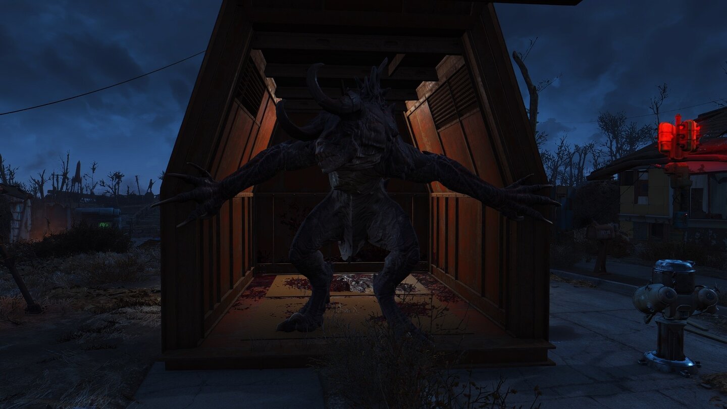 Fallout 4: Wasteland Workshop
Wir lassen eine Alpha-Todeskralle in unserer Siedlung frei. Hu… hurra? Urks.