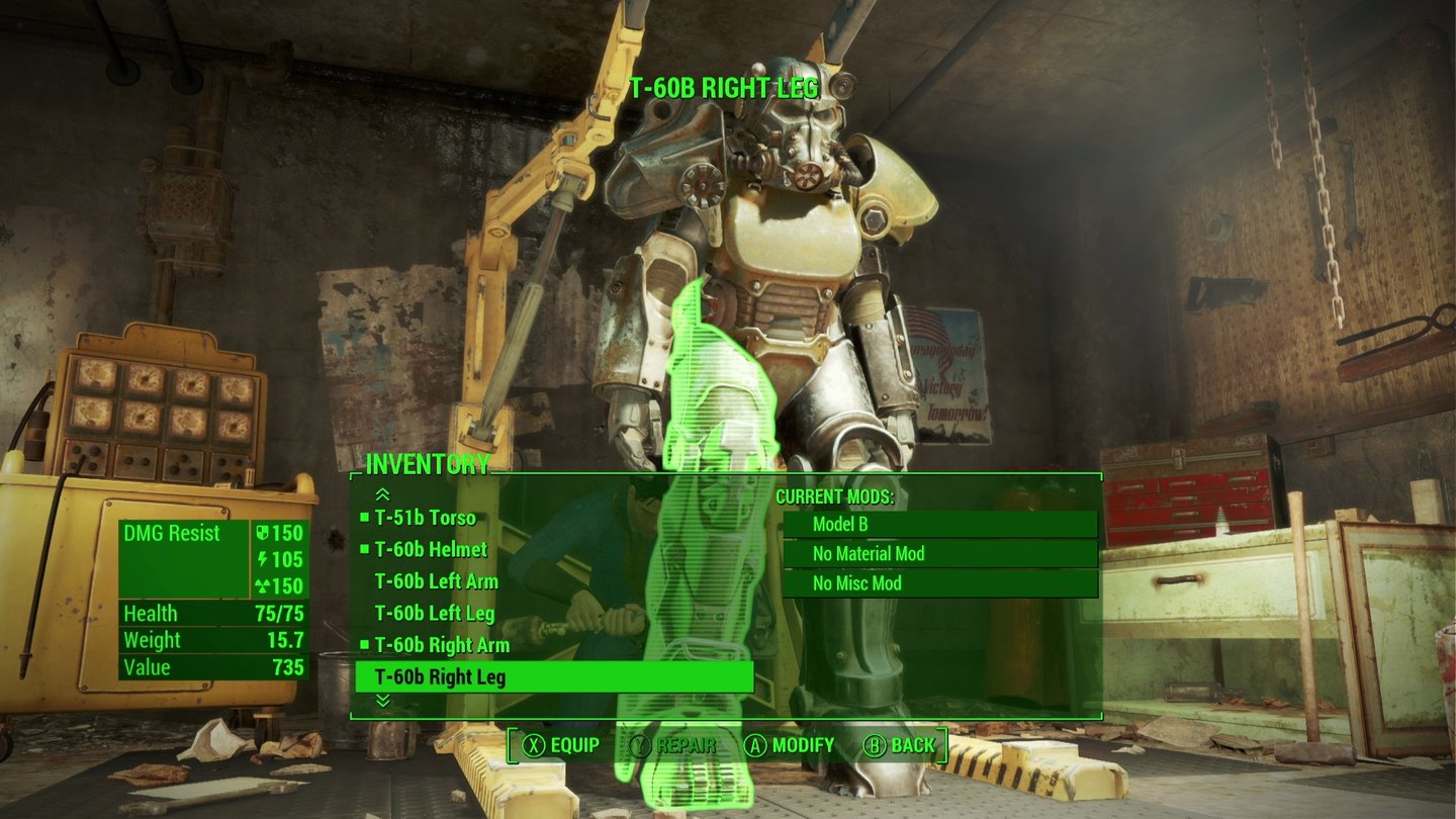 Fallout 4Unsere Power-Rüstung dürfen wir nach eigenem Gusto anpassen und lackieren.