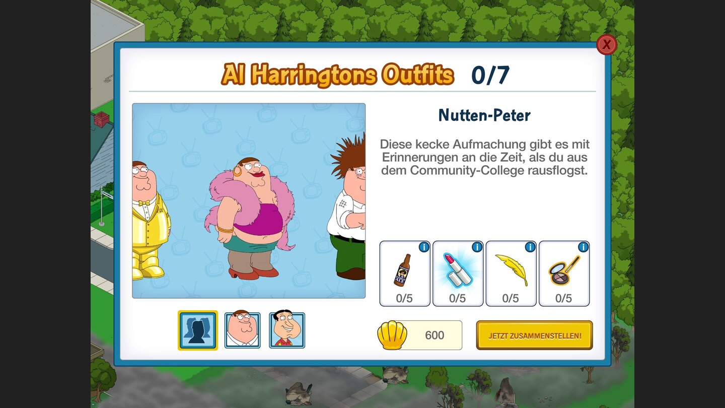  Family Guy: Mission Sachensuche Tanz der Vampire: Wir können den Figuren andere Kostüme verpassen, wenn wir die dafür nötigen Gegenstände sammeln.