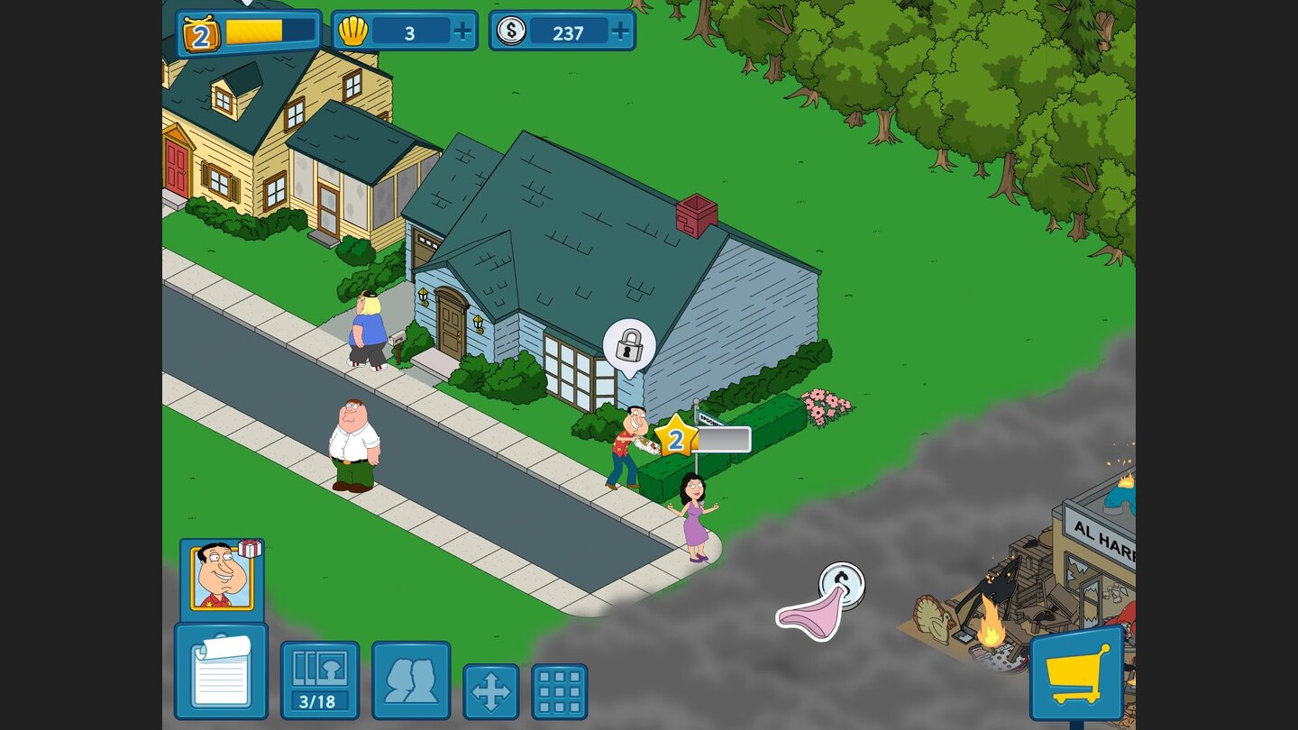  Family Guy: Mission Sachensuche Jäger des verlorenen Schatzes: Für die Freischaltung Quagmires müssen wir unter anderem Unterhöschen einsammeln, die Bonnie bei Tanzeinlagen verlieren kann.