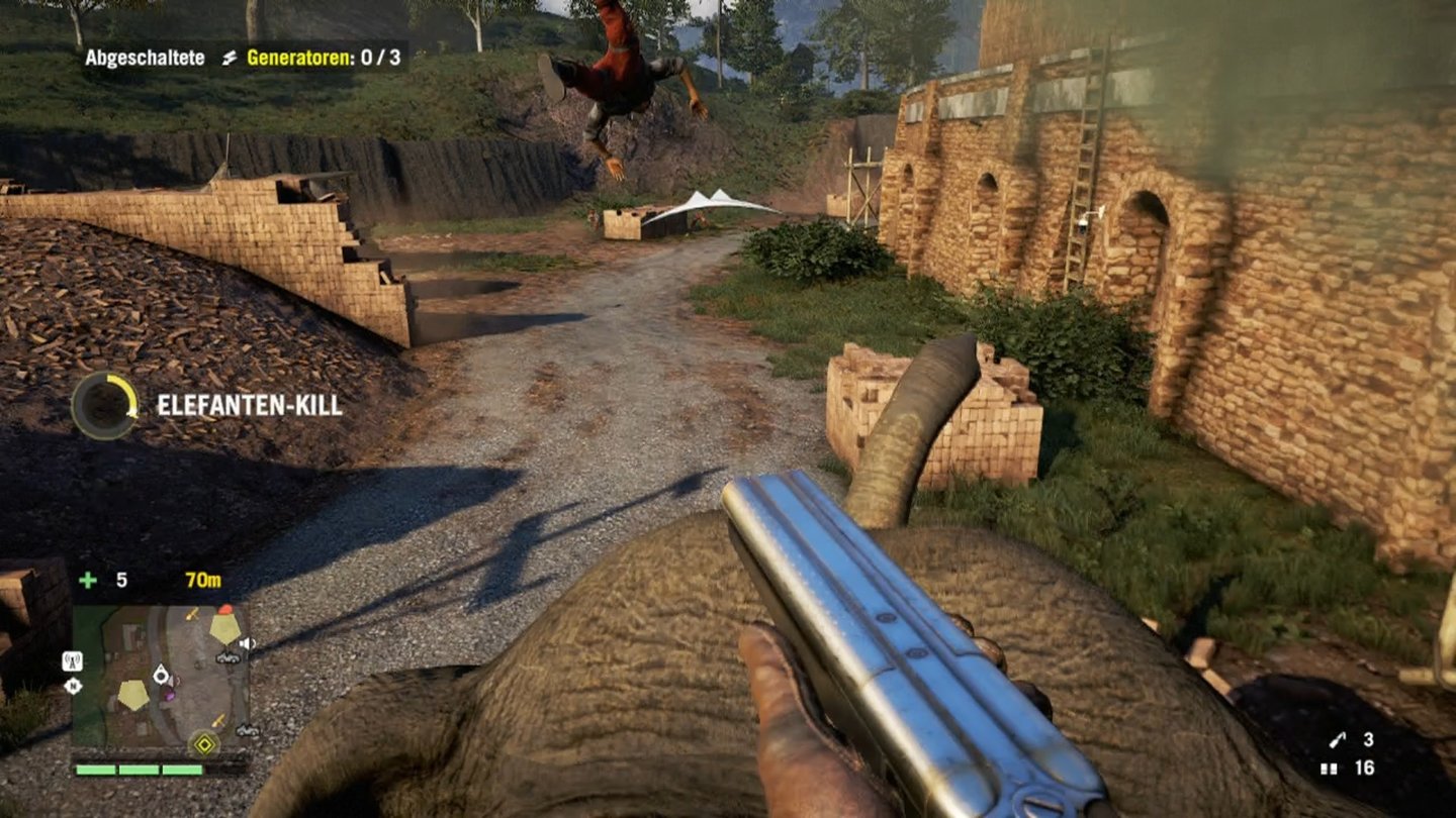 Far Cry 4Auf Elefanten in den Kampf zu reiten, ist ein großer Spaß, auch oder weil die Viecher so viel aushalten.