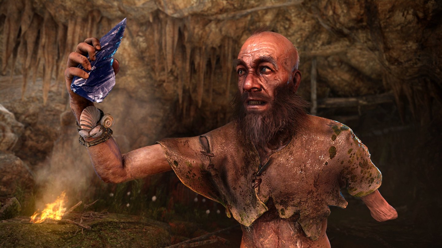 Far Cry PrimalCrafting-Meister Wogah hat zwar nur noch einen Arm, kennst sich aber bestens mit Waffen und Ausrüstung aus.