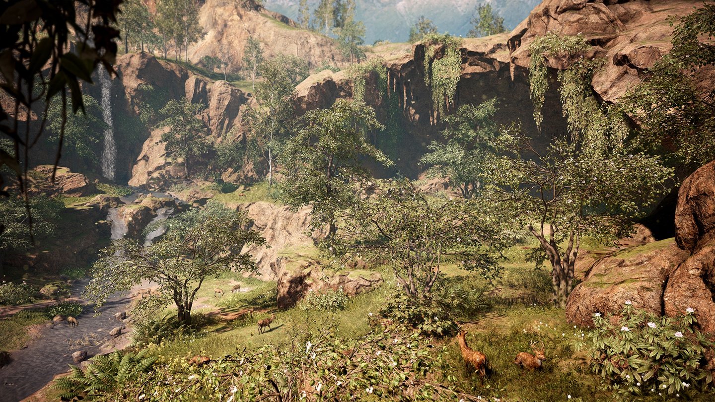 Far Cry PrimalZu Beginn ist Takkars Dorf wenig mehr als ein Lagerfeuer in einer Höhle, umgeben von Gestrüpp.