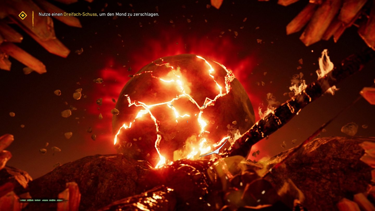 Far Cry PrimalIn den Traumsequenzen ahnt Takkar die Zukunft voraus. Hier kündet der Feuermond von herannahender Gefahr.