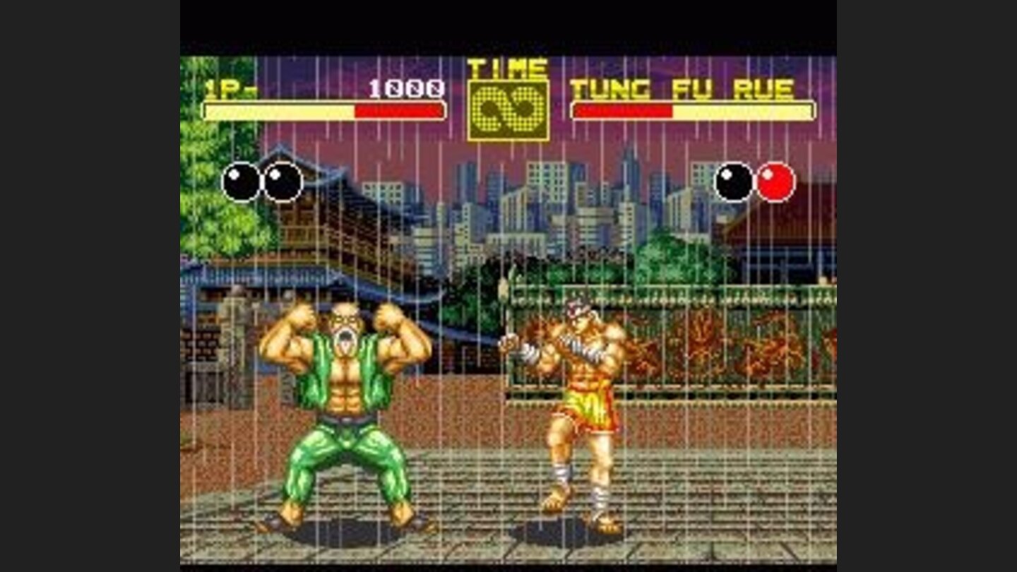 I didnt know the Hulk had a grandpa. At some point during the fight the old Tung Fu Rue suddenly changes into a muscular brute!