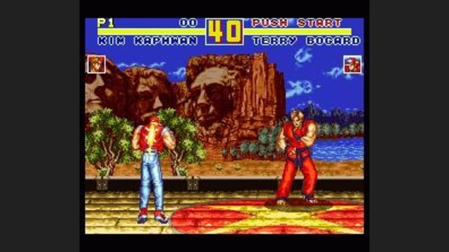 Trademark Fatal Fury: Terry Bogard and Kim Kaphwan standing on two different planes