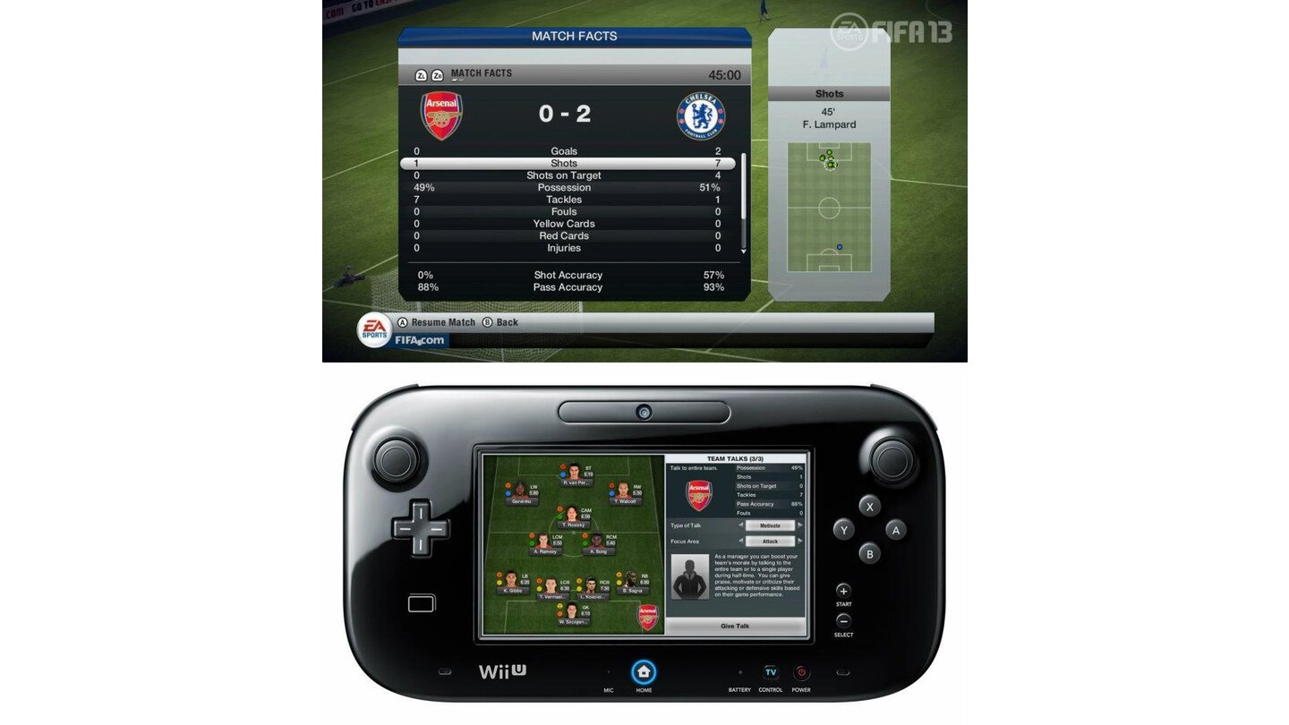 FIFA 13 (Wii U)Laut Electronic Arts soll FIFA 13 auf der Wii U die hübscheste Konsolenfassung werden.