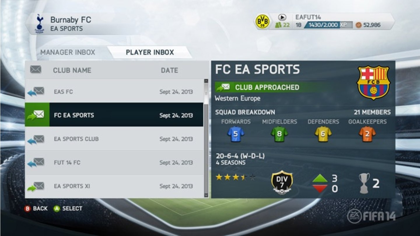FIFA 14Screenshot vom Pro-Club-Modus
