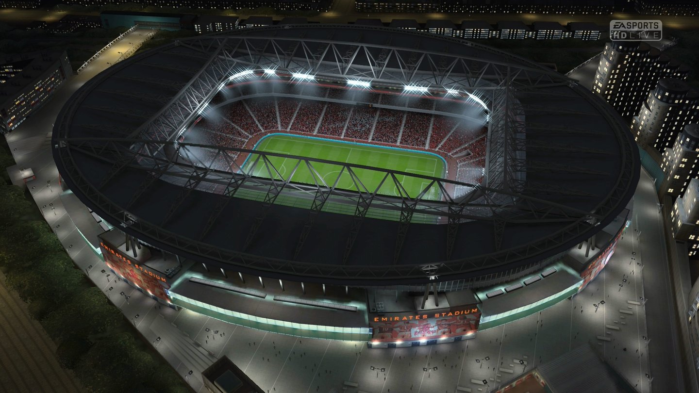 FIFA 16Die Luftaufnahmen vor Spielbeginn sind stimmungsvoll. Selbst das dezent künstliche Emirates Stadium des FC Arsenal sieht bei dieser Beleuchtung spektakulär aus.