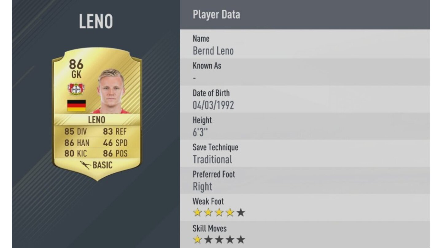 FIFA 17 TorhüterPlatz 9: Bernd Leno