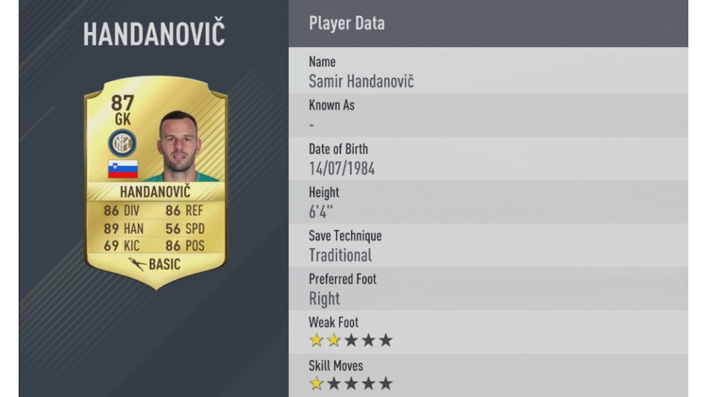 FIFA 17 TorhüterPlatz 7: Samir Handanovic