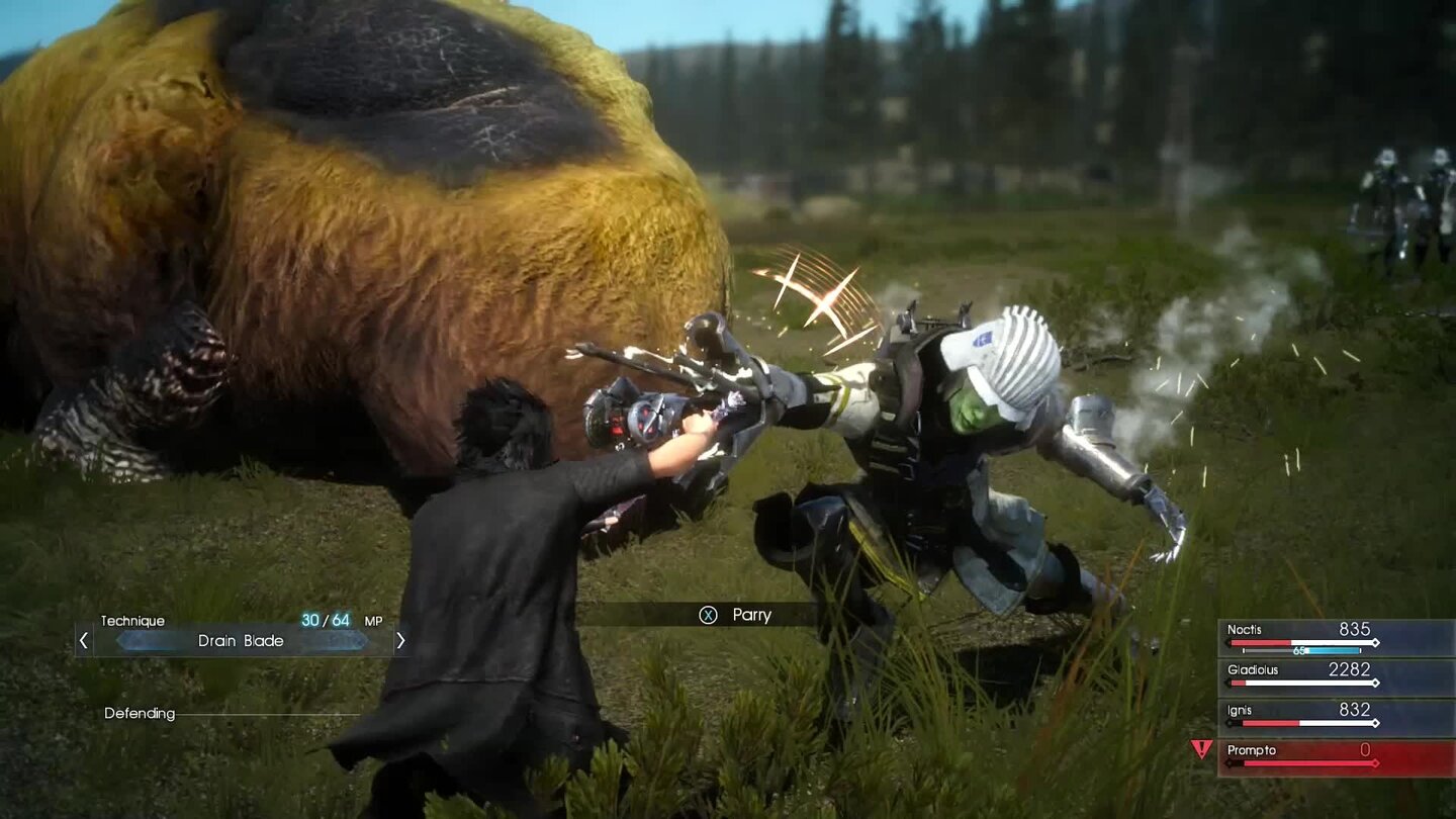 Final Fantasy 15: Episode DuscaePer Quicktime-Event ist es uns möglich, einen Angriff zu parieren und anschließend zu kontern.