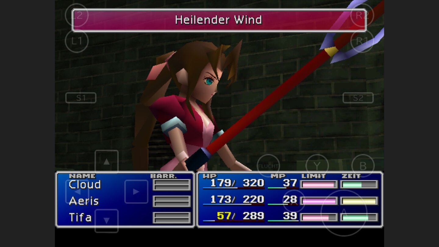 Final Fantasy 7 iOSOverdrive-Fähigkeiten wie Aeris‘ heilender Wind sorgen für Abwechslung im Kampfgeschehen.