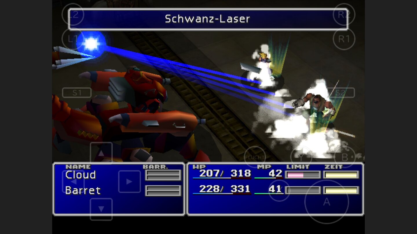 Final Fantasy 7 iOSEffektfeuerwerke wie dieser Mehrfachlaser können selbst nach 18 Jahren noch die Präsentation retten.