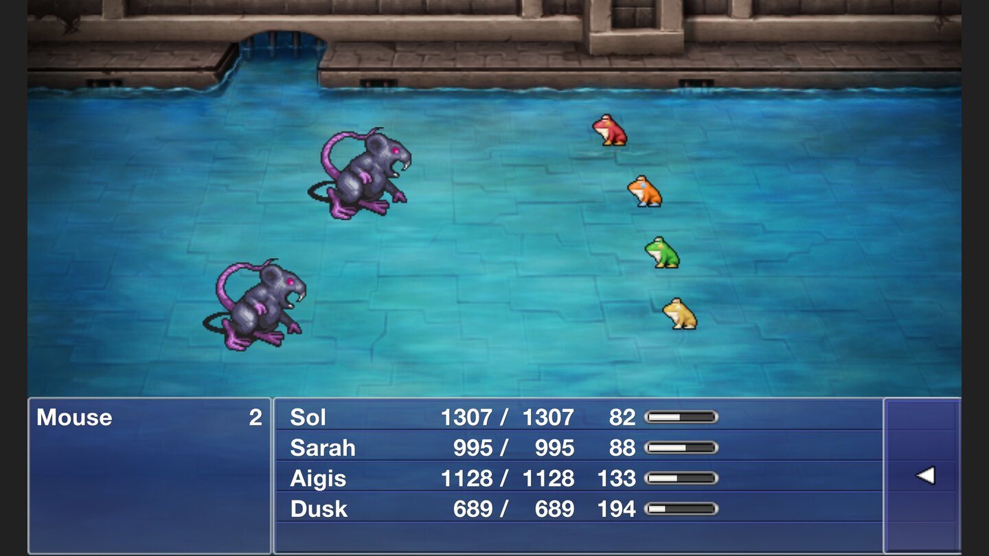 Final Fantasy DimensionsAbwechslungsreich: In der Kanalisation fliehen wir in Froschform vor Ratten und Schlangen.