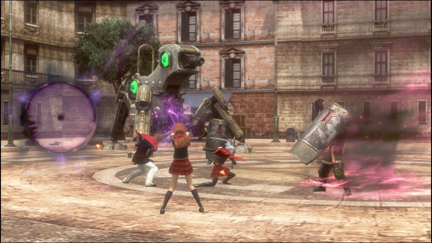 Final Fantasy Type-0 HDUnterschiedliche Feinde verlangen unterschiedliche Herangehensweisen: Hier müssen wir erst einmal den Schild des Gegners brechen, bevor wir angreifen können.