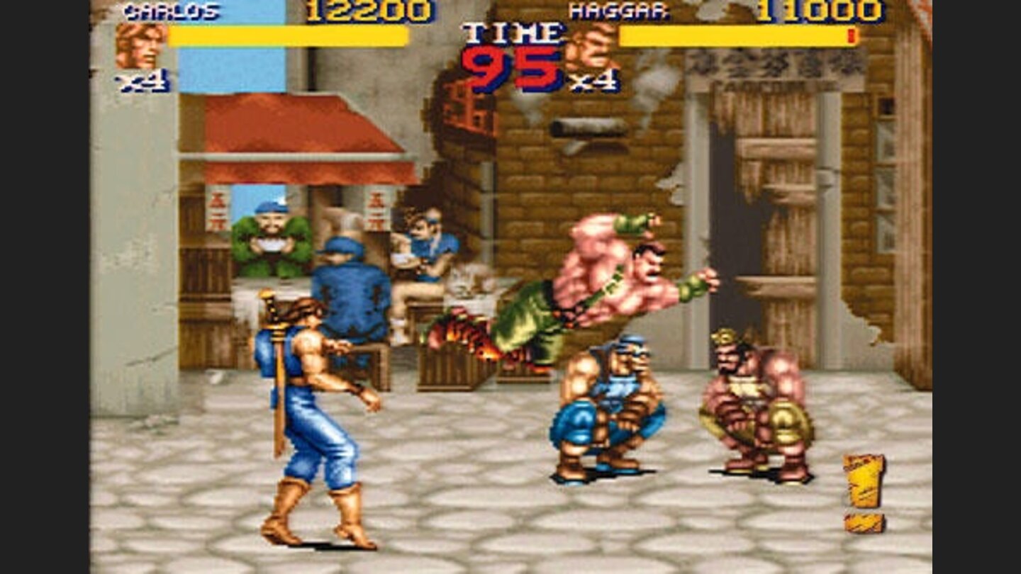 Haggar in action (Notice Streetfighters Chun-Li in the background)