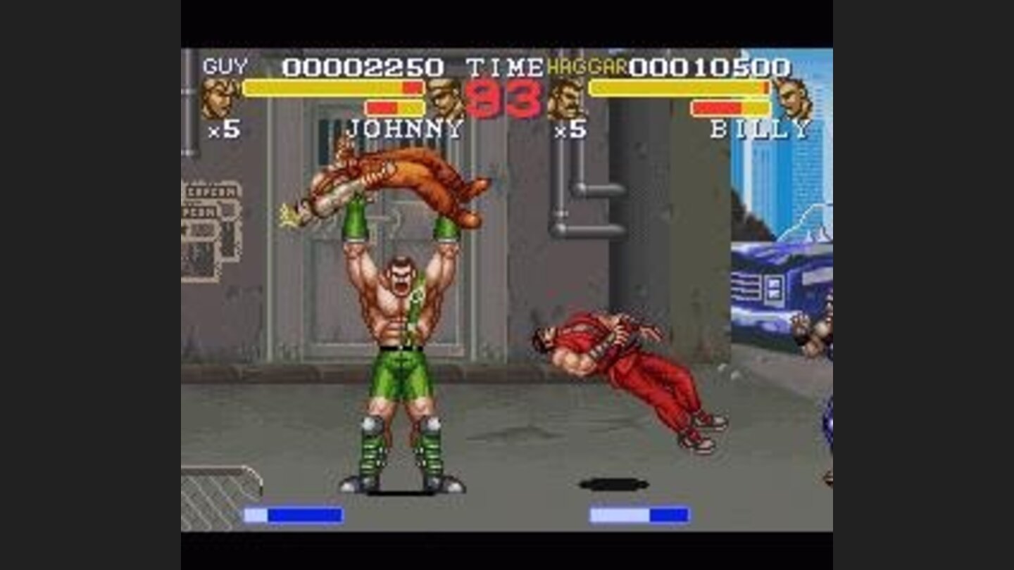 Haggar presses baddie, Guy gets knocked down