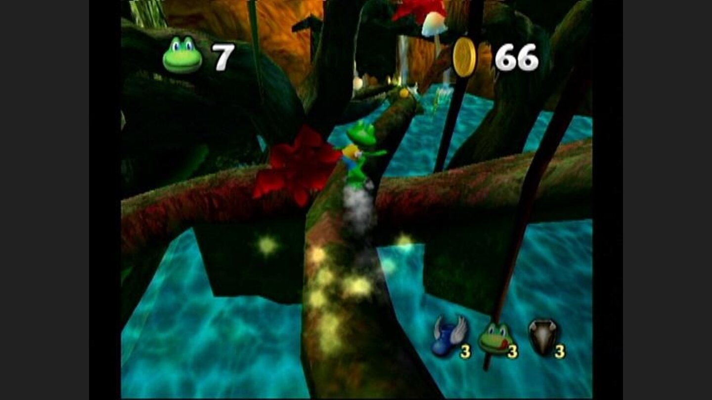 Sometimes the game switches to a behind-the-frog perspective.