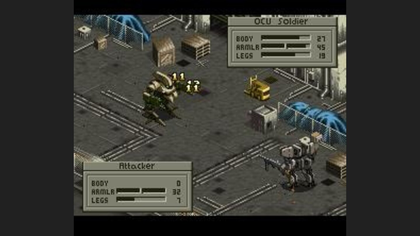 Nice hit there! Note the four areas of HP on the robots