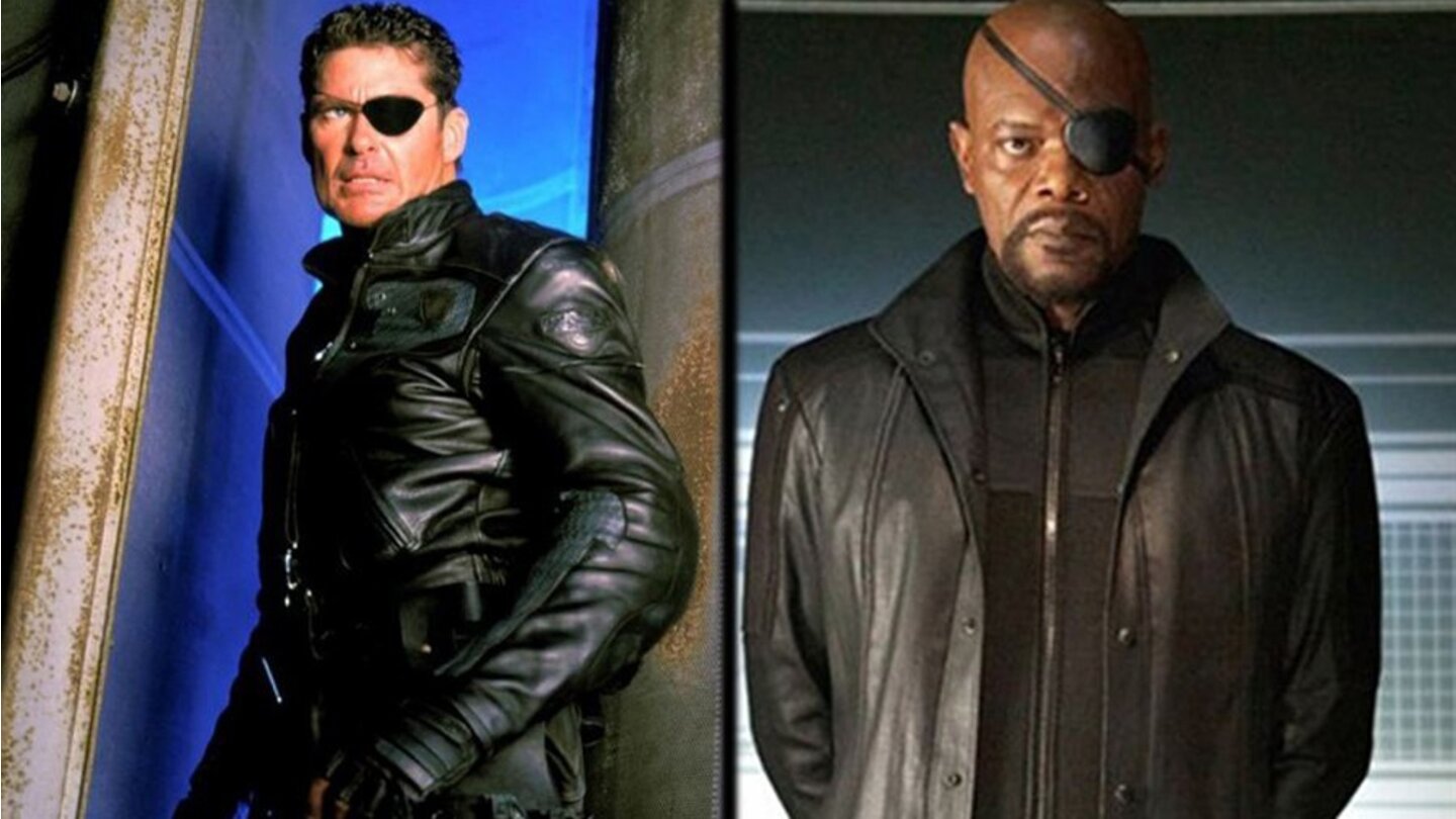 Fury
David Hasselhoff in Agent Nick Fury – Einsatz in Berlin (1998) und Samuel L. Jackson in Marvel's The Avengers (2012).
©20th Century Fox Television / Marvel