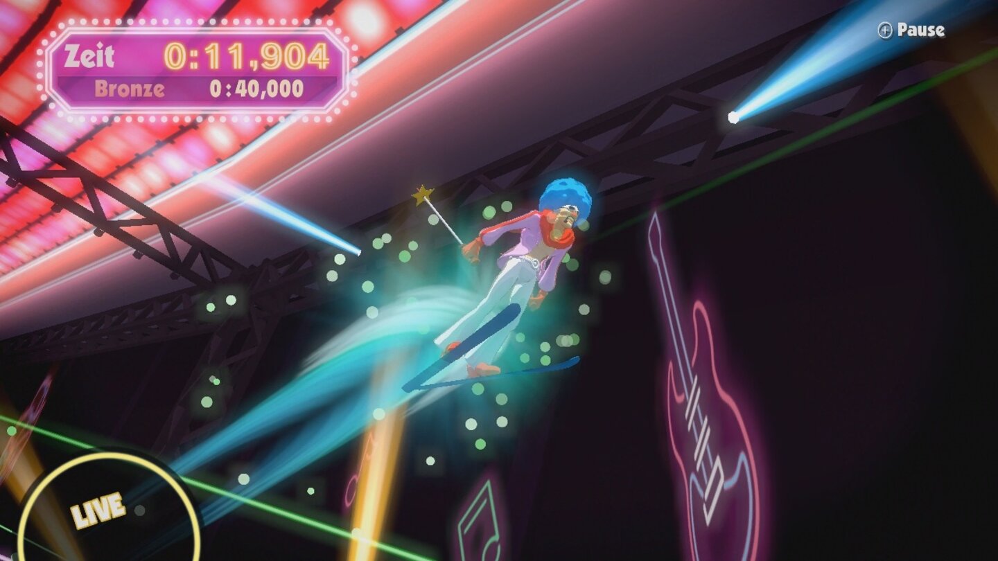 Game + WarioAuch die Disziplin »Ski« ist ein gutes Beispiel dafür, wie farbenfroh und abwechslungsreich der Grafikstil ausfällt.