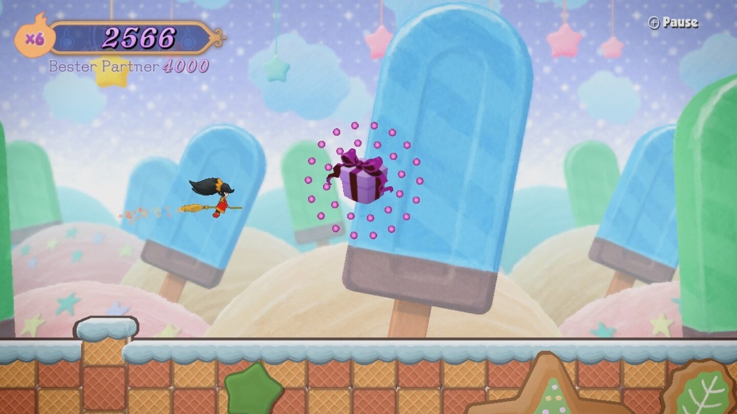 Game + WarioDurch das Neigen des GamePads steuert ihr die freche Ashley durch eine kunterbunte Kekswelt. Das funktioniert leider nicht immer so präzise, wie wir es mit dem Analog-Stick gewöhnt sind.