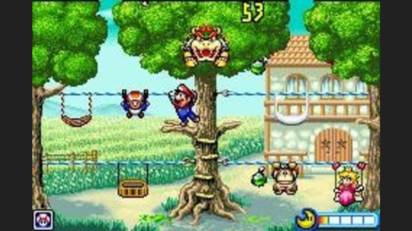 Modern Rainfall has Koopa throwing stuff down at you as different characters hang on the clothes lines. Move the lines to avoid getting them hit
