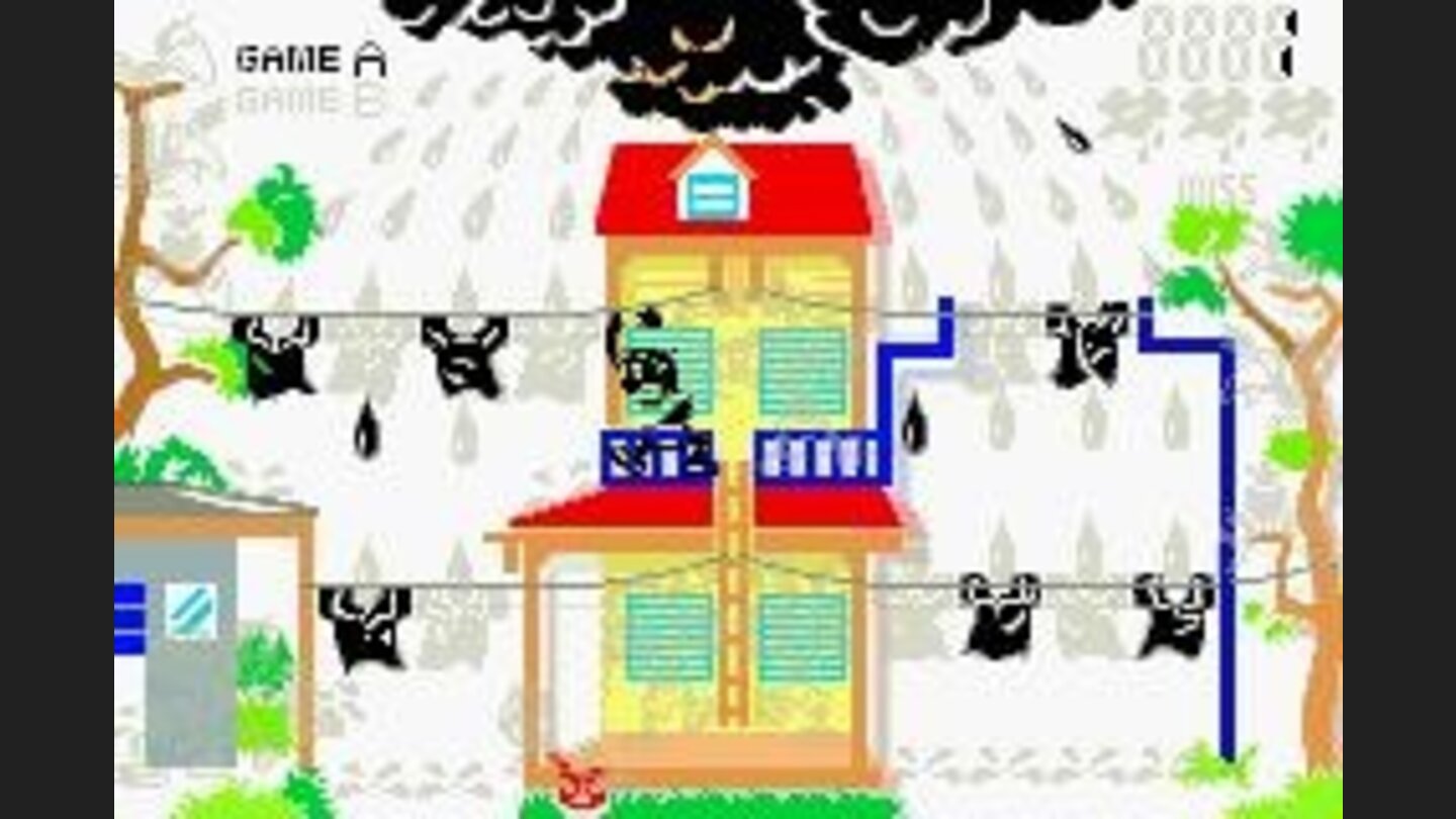 The classic version has raindrops falling on clothing. Move the clothes to keep them from getting wet