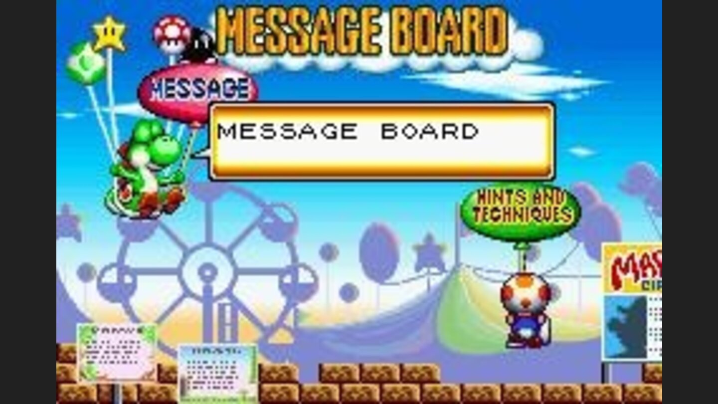 The message board shows you different things like hints and tricks for the game
