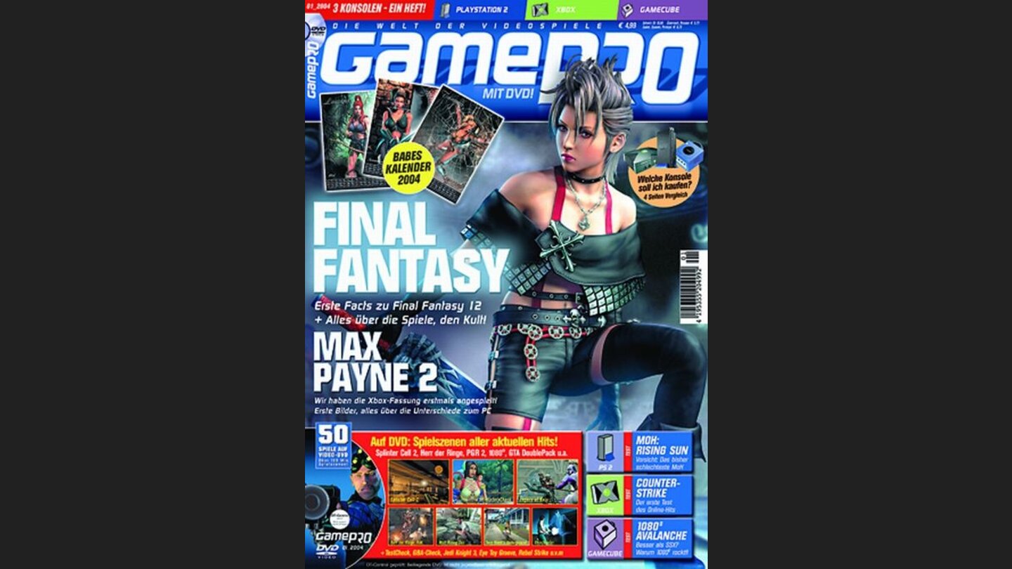GamePro 012004mit Final Fantasy XII-Titelstory und Tests zu Arx Fatalis, Counter Strike und Medal of Honor: Rising Sun. Außerdem: Previews zu Harvest Moon und Max Payne 2.