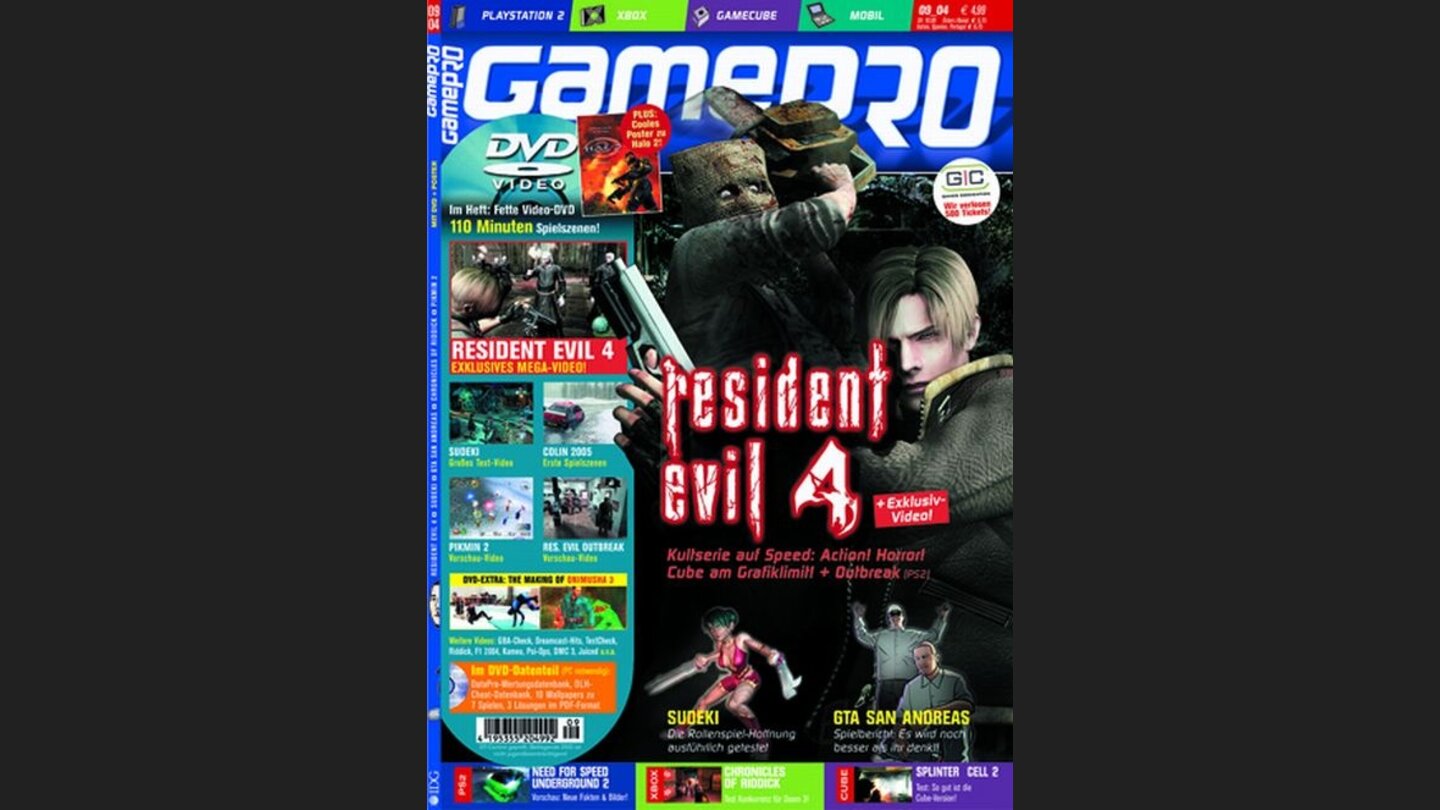 GamePro 092004mit Resident Evil 4-Titelstory und Tests zu Chronicles of Riddick, Richard Burns Ralley und Spider-Man 2. Außerdem: Previews zu Geist, GTA: San Andreas und Kameo.