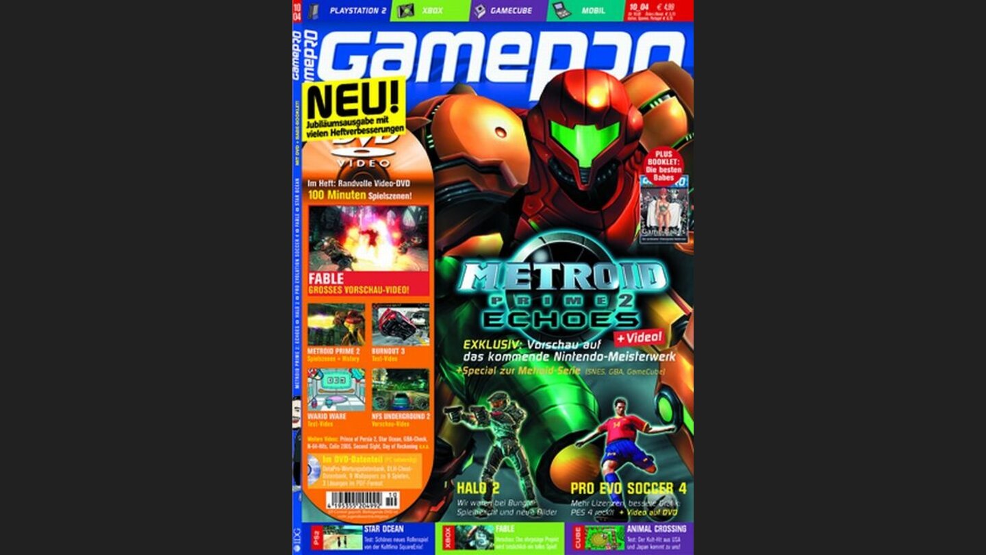 GamePro 102004mit Metroid Prime 2: Echoes-Titelstory und Tests zu Animal Crossing, Second Sight und Wario Ware. Außerdem: Previews zu Halo 2, Star Wars Battlefront und Tales of Symphonia.