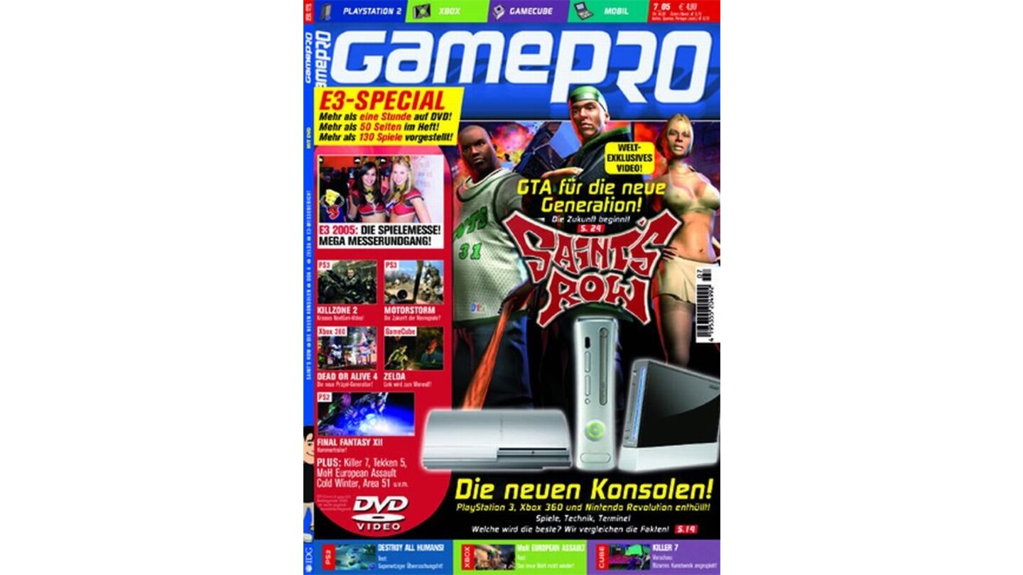 GamePro 07/2005mit Saints Row-Titelstory und Tests zu Destroy all Humans, Donkey Konga 2, SCAR und Tekken 5. Außerdem: Previews zu Killer 7, Prince of Persia 3 und Zelda: Twilight Princess.