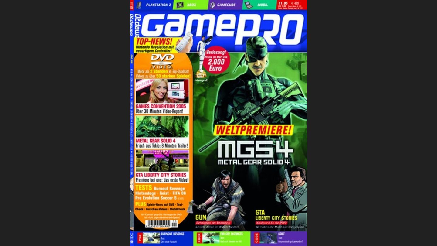 GamePro 112005mit Metal Gear Solid-Titelstory und Tests zu Geist, Serious Sam 2 und Without Warning. Außerdem: Previews zu Black, Call of Duty 2 und Gun.