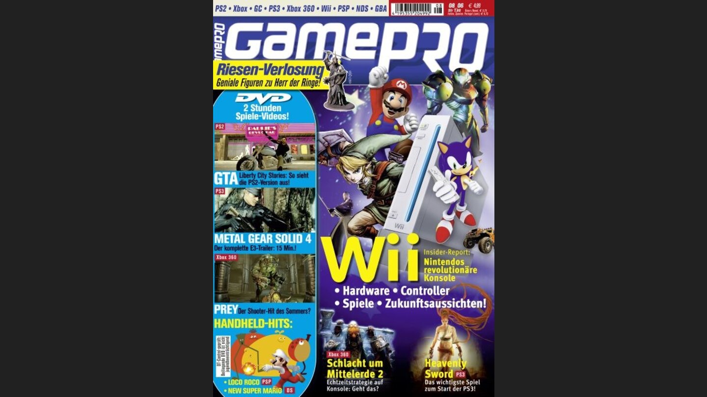GamePro 082006mit Wii-Titelstory und Tests zu Flatout 2, Forbidden Siren 2 und Shinobido. Außerdem: Previews zu Liberty City stories, Heavenly Sword und Prey.