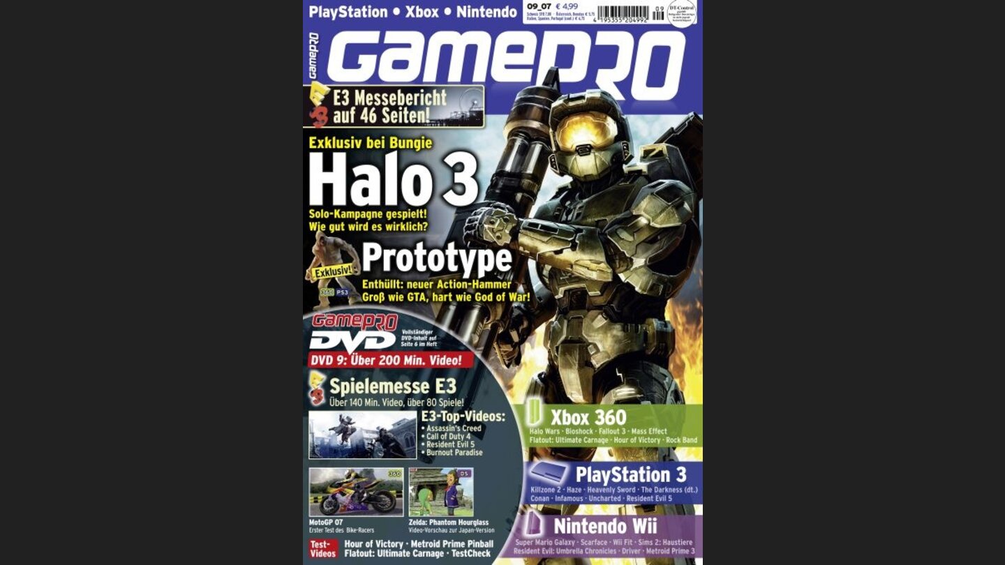 GamePro 092007mit Halo 3-Titelstory und Tests zu Scarface, Tenchu Z und The Darkness. Außerdem: Previews zu Conan, Fallout 3 und Mass Effect.