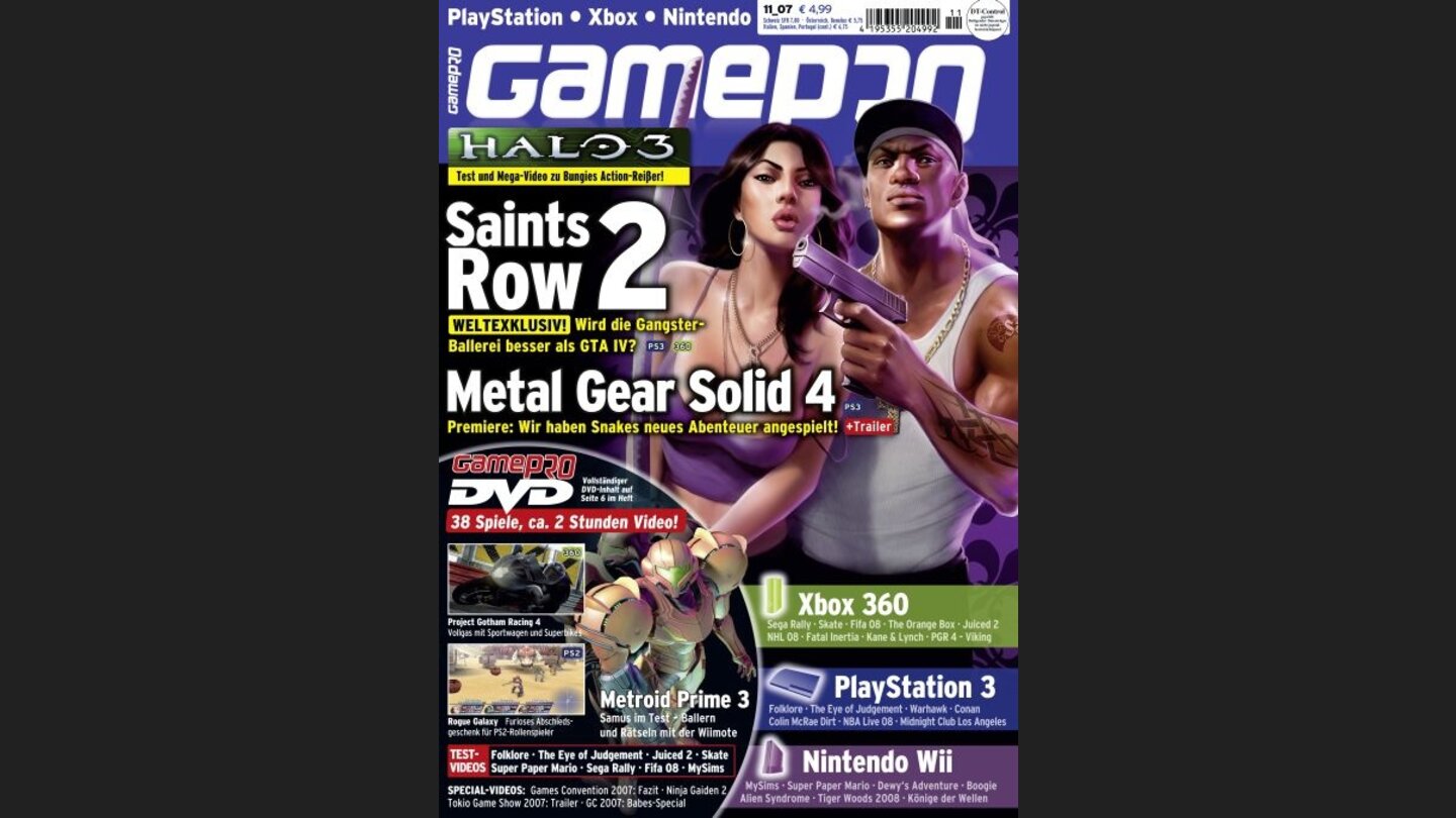 GamePro 112007mit Saints Row 2-Titelstory und Tests zu FIFA 2008, Folklore und Halo 3. Außerdem: Previews zu Kane + Lynch, MGS 4 und They.