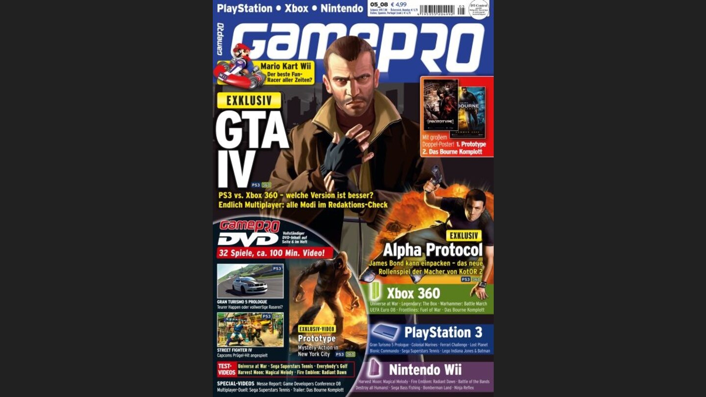 GamePro 052008mit GTA IV-Titelstory und Tests zu Gran Tursmo 5: Prologue, Fire Emblem und Lost Planet. Außerdem: Previews zu Alpha Protocol, Street Fighter 4 und Mirrors Edge.